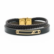 دستبند چرم مردانه طرح مورب مدل ۲۶۱۶۱