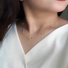گردنبند ونکلیف طلایی تراش (پنج گل)
